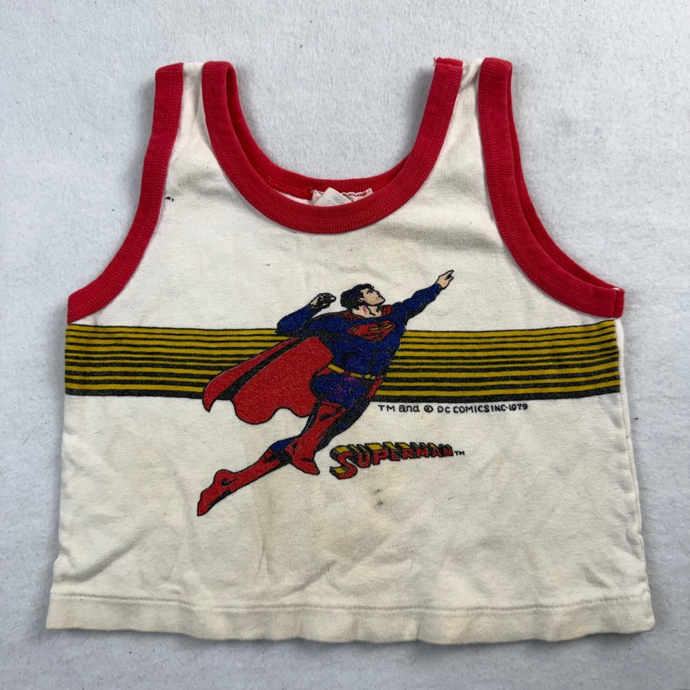 Vintage 1979 Superman Kids Tank Top White Red Ringer DC Comics Vibes Size 2T/3T